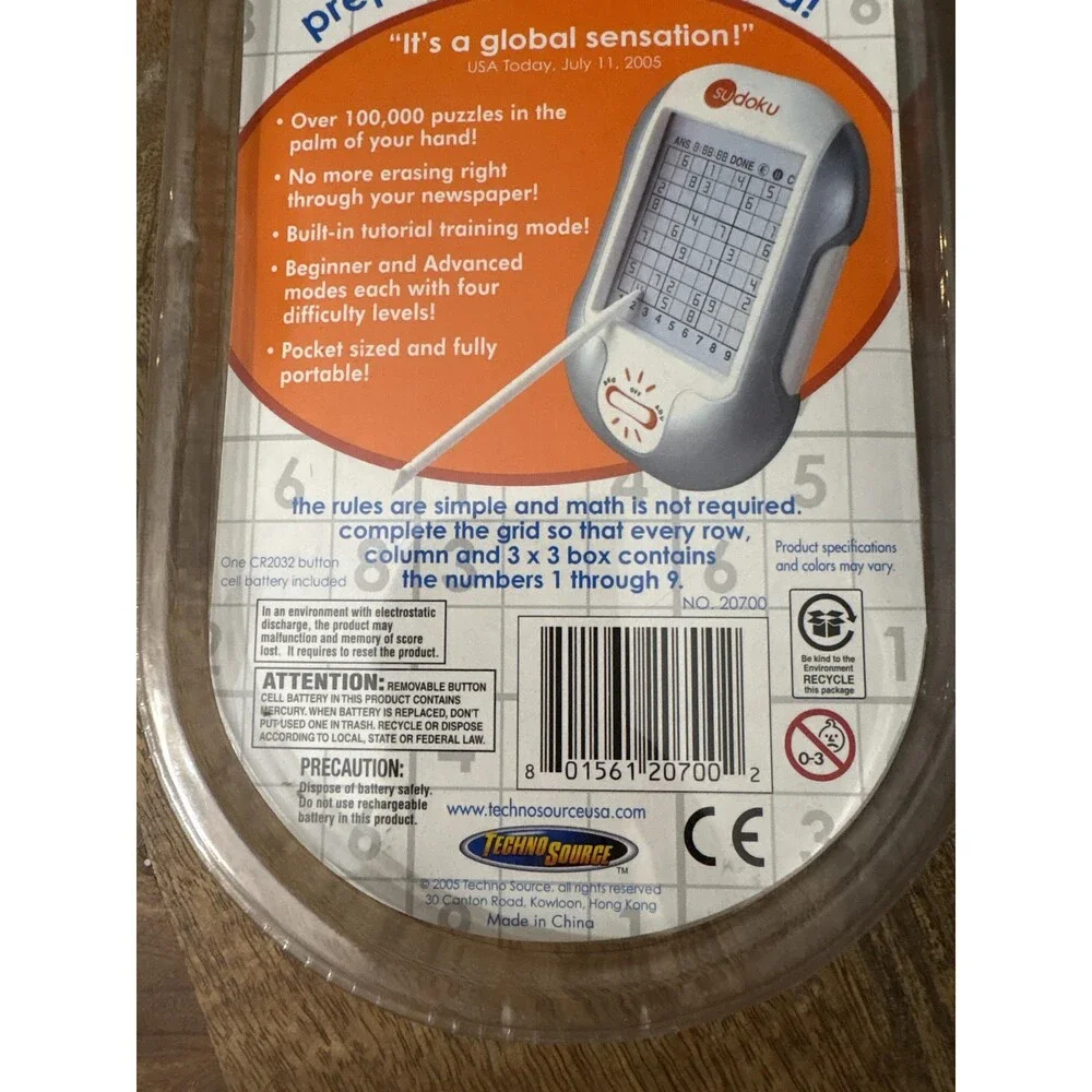Techno Source Sudoku Handheld Electronic Game Ages 8+ 100000 Puzzles New Sealed